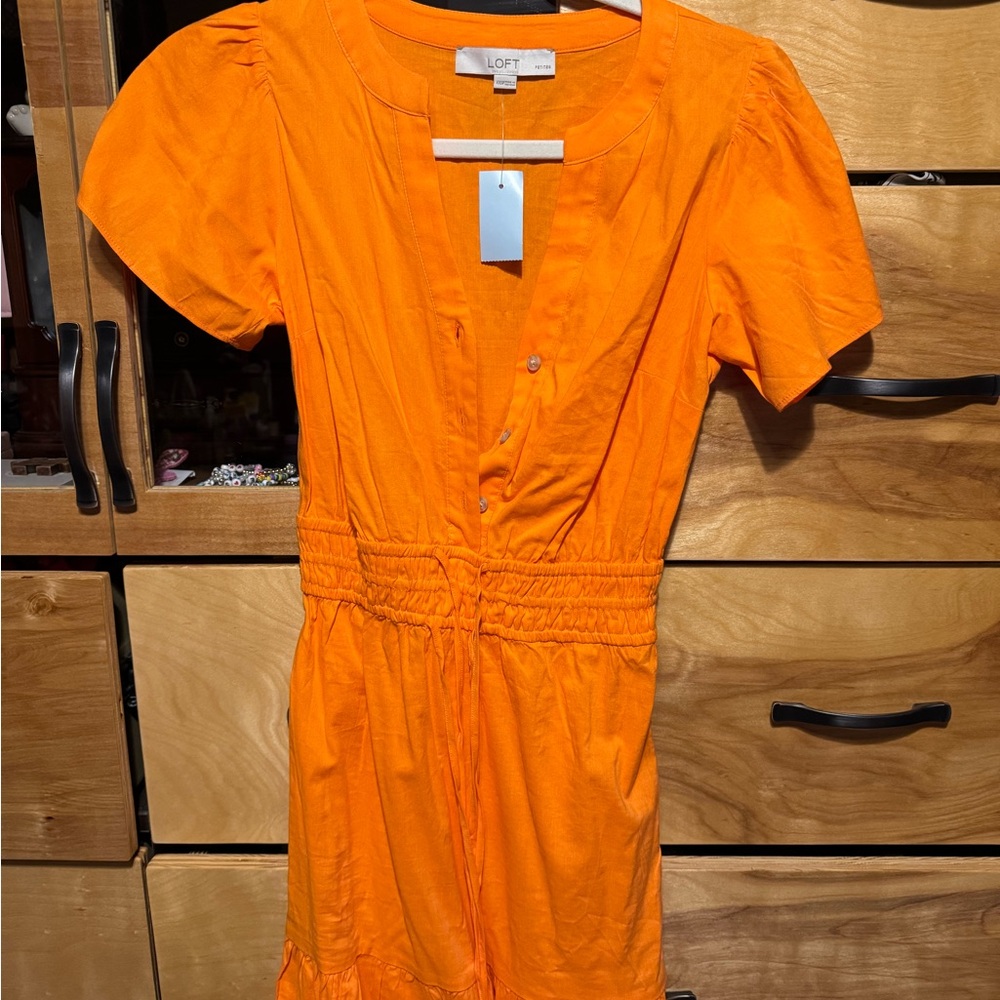 LOFT Bright Orange Button-Front Dress